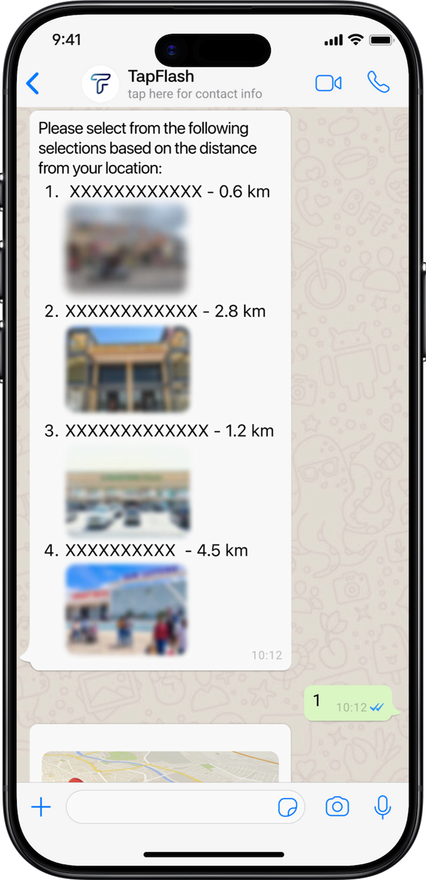 TapFlash presenting nearby facility choices by distance